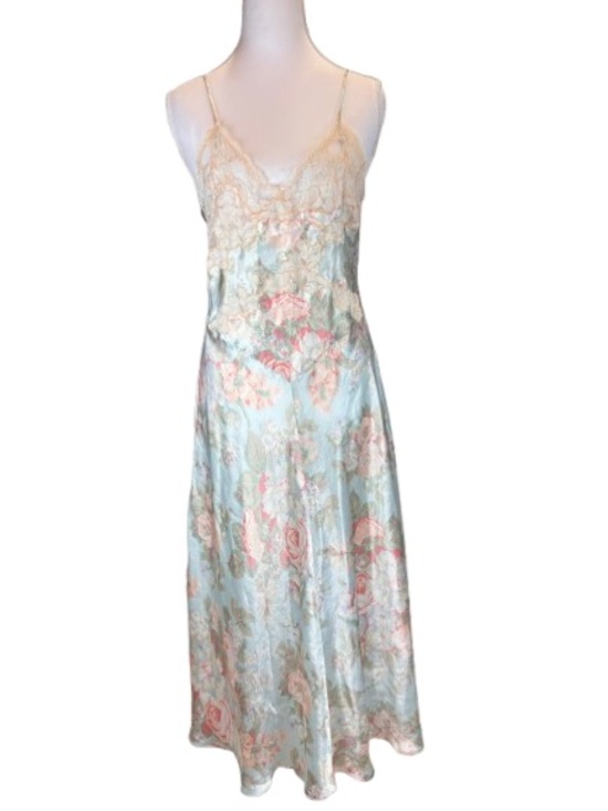 Victoria's Secret Other - Vintage Victoria’s Secret Long Satin Slip Dress Floral Lace Trim Gold Label S